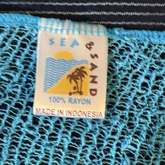 Sea & Sand Mesh Cardigan Womens M Aqua Blue Boho Beachy Fairycore Y2K Coastal - Picture 6 of 6